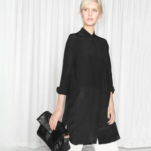 & Other Stories Long Sleeve Silk Shirt Dress Size 4 Black